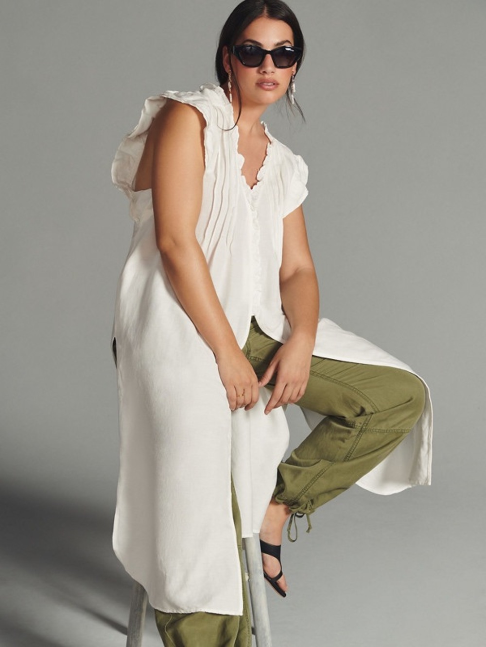 Anthropologie White Ruffled High-Low Tunic - Picture 2 of 6